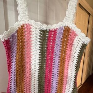 Handmade Crochet Striped Tank Top - Multicolor